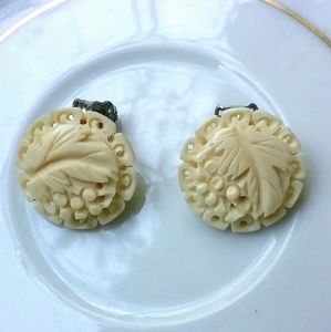 Vintage 1950's Art Deco Hand Carved  Earrings